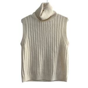 MNG Women's size XS Cream Wool Blend Sleeveless Turtleneck Sweater Minimalist